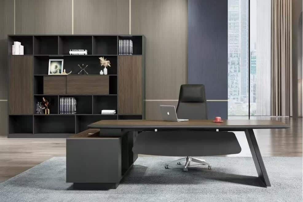 Sorse furniture modern office desk with storage and ergonomic chair in contemporary workspace.